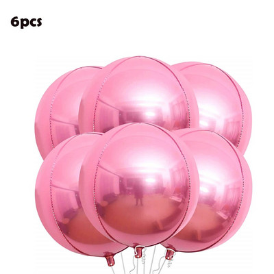 6 опаковки 22-инчови фолио сферични балони 4D балони Glod Silver Rosegold Големи кръгли балони Mylar за украса за парти за рожден ден