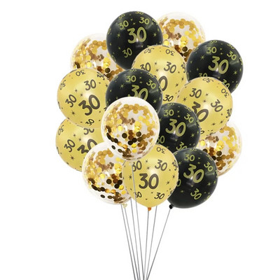 15 бр. 12 инча златно черно 18 30 40 50 60 латексов балон Възрастен Декорация за парти за рожден ден Празнуване на 40-та годишнина Балони 18-ти