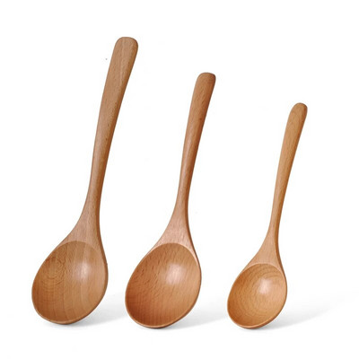 3 Sizes Wooden Spoon Rice Porridge Soup Scoop Home Tableware Children`s for Eating Mixing Stirring Cooking Kitchen Utensils