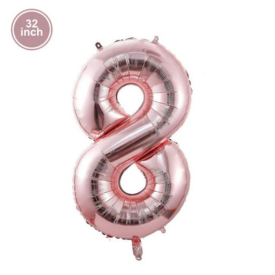Балон с номер 8 8-цифрени балони Осем синя фигура Зелен глобус 8-ми рожден ден Голяма голяма червена роза Златна черна цветна 32 инча