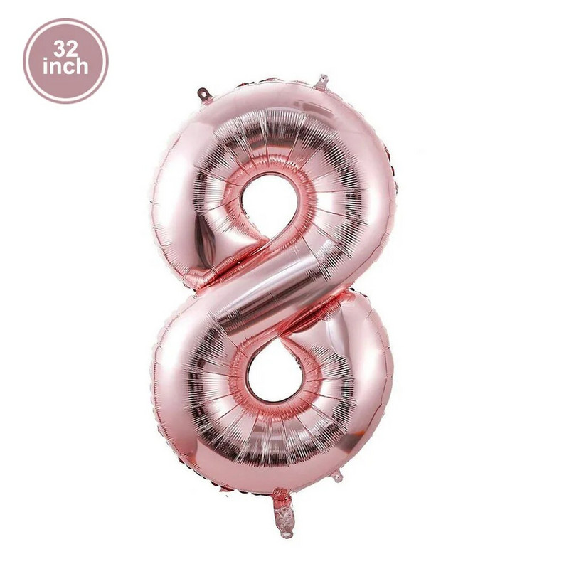 Балон с номер 8 8-цифрени балони Осем синя фигура Зелен глобус 8-ми рожден ден Голяма голяма червена роза Златна черна цветна 32 инча