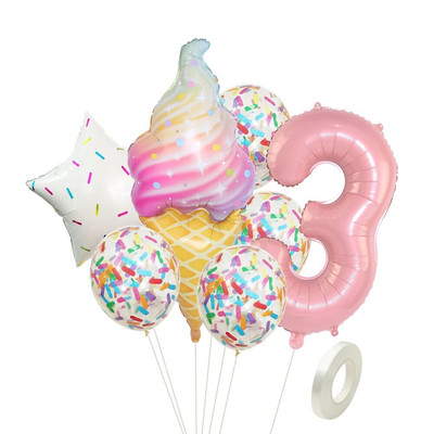 8kom krafna Ice Cream Star Balon Papirnati konfeti Set balona za Baby Shower Krafna za djevojčice Dekoracije za sretan rođendan