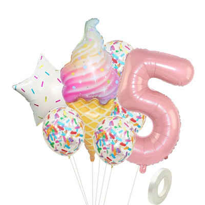 8kom krafna Ice Cream Star Balon Papirnati konfeti Set balona za Baby Shower Krafna za djevojčice Dekoracije za sretan rođendan