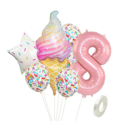 8kom krafna Ice Cream Star Balon Papirnati konfeti Set balona za Baby Shower Krafna za djevojčice Dekoracije za sretan rođendan