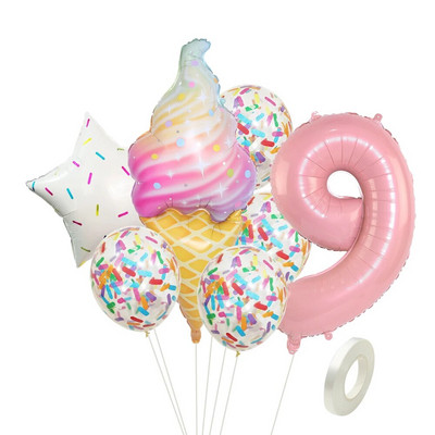 8kom krafna Ice Cream Star Balon Papirnati konfeti Set balona za Baby Shower Krafna za djevojčice Dekoracije za sretan rođendan