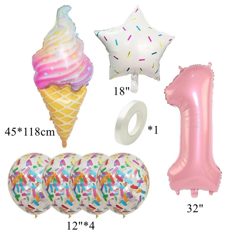 8kom krafna Ice Cream Star Balon Papirnati konfeti Set balona za Baby Shower Krafna za djevojčice Dekoracije za sretan rođendan