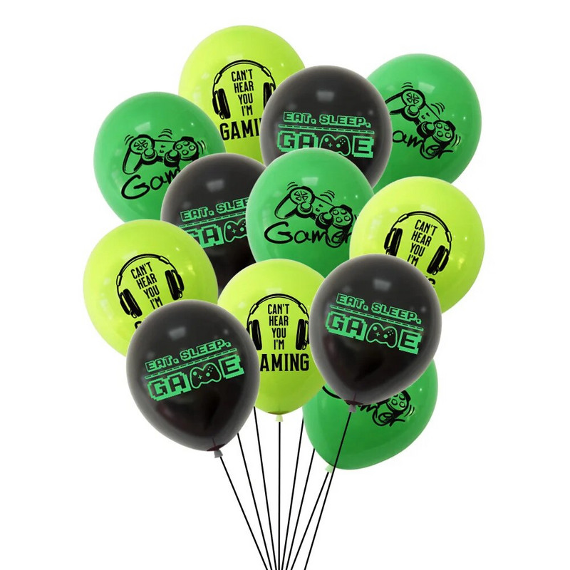 10 tk GAME ON Teemakomplekt Lateks õhupallibänner Palju õnne sünnipäevaks poisipoisi dušš Lemmikkaunistus MA MÄNGIN Ei kuule teid