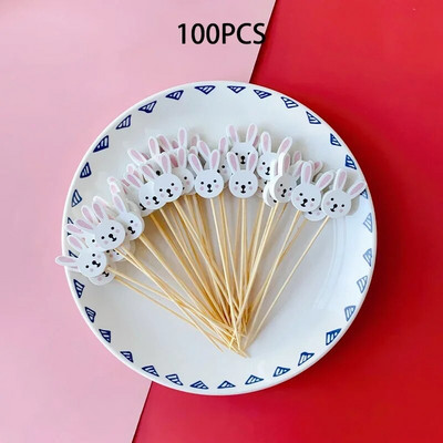 100 vnt. Velykų vaisių šakutė vienkartinė bambuko iešmeliai Triušio morkų maisto rinktukai Vaisių šakutė sumuštinis švediško stalo lazdelė Linksmų Velykų dekoras