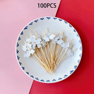 100 vnt. Velykų vaisių šakutė vienkartinė bambuko iešmeliai Triušio morkų maisto rinktukai Vaisių šakutė sumuštinis švediško stalo lazdelė Linksmų Velykų dekoras