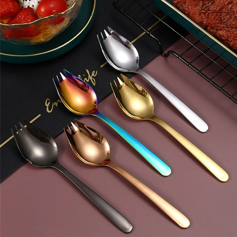 1 db rozsdamentes acél villa kanál hosszú nyelű otthoni hordozható diák kreatív gyümölcssaláta gombóc Multifunkciós nyugati evőeszközök