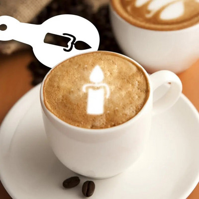 25 minta/készlet kávésablonok kiválóan alkalmasak Cappuccino tejeskávészőnyeg tejtea készítéséhez barkácsolás, újrafelhasználható kávényomtatási modell Barista eszköz