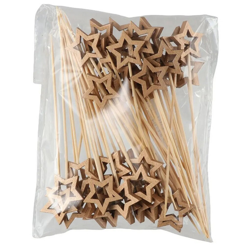 50 komada petokrake zvijezde Bambusovi koktel ražnjići Božićni bambusovi ražnjići Roštilj Bambusovi ražnjići Ukrasi za piće Ražnjići za miješanje