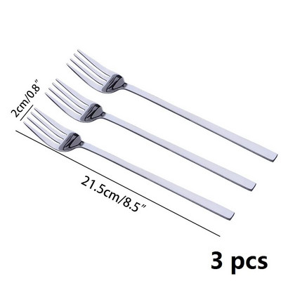 3 komada vilica za večeru od nehrđajućeg čelika s dugom ručkom Set stolnih vilica Korejski pribor za jelo Četverostruki zupci Vilice za salatu, desert, voće Kuhinjske 8,5''