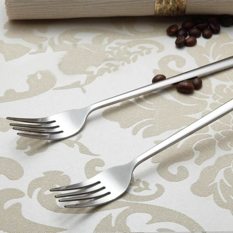 3 komada vilica za večeru od nehrđajućeg čelika s dugom ručkom Set stolnih vilica Korejski pribor za jelo Četverostruki zupci Vilice za salatu, desert, voće Kuhinjske 8,5''