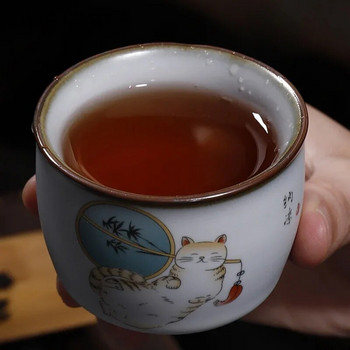 Ретро Ru Kiln Керамична чаша за чай Чаша за кафе Ръчно изработена купа за чай Китайски сервиз за чай Аксесоари Master Teacup Drinkware Supplies 100 ml