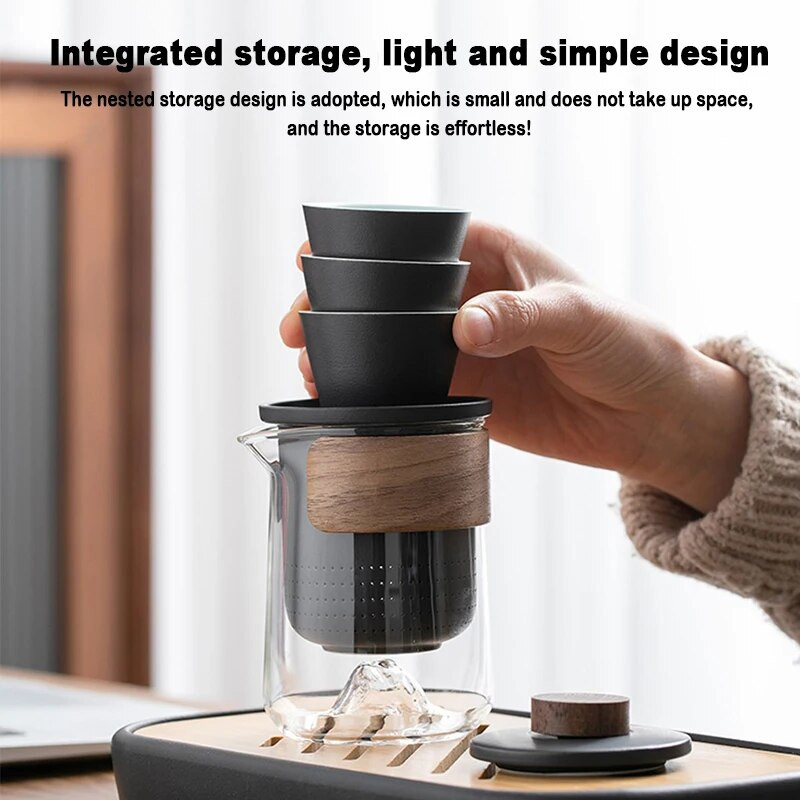 4vnt Kuai Ke puodelio kelioninis arbatos rinkinys nešiojimo krepšys Kung Fu arbatos puodelis Stiklas 1 puodas 3 keraminis puodelis lauko arbatinukas mažas rinkinys puodelio rinkinys