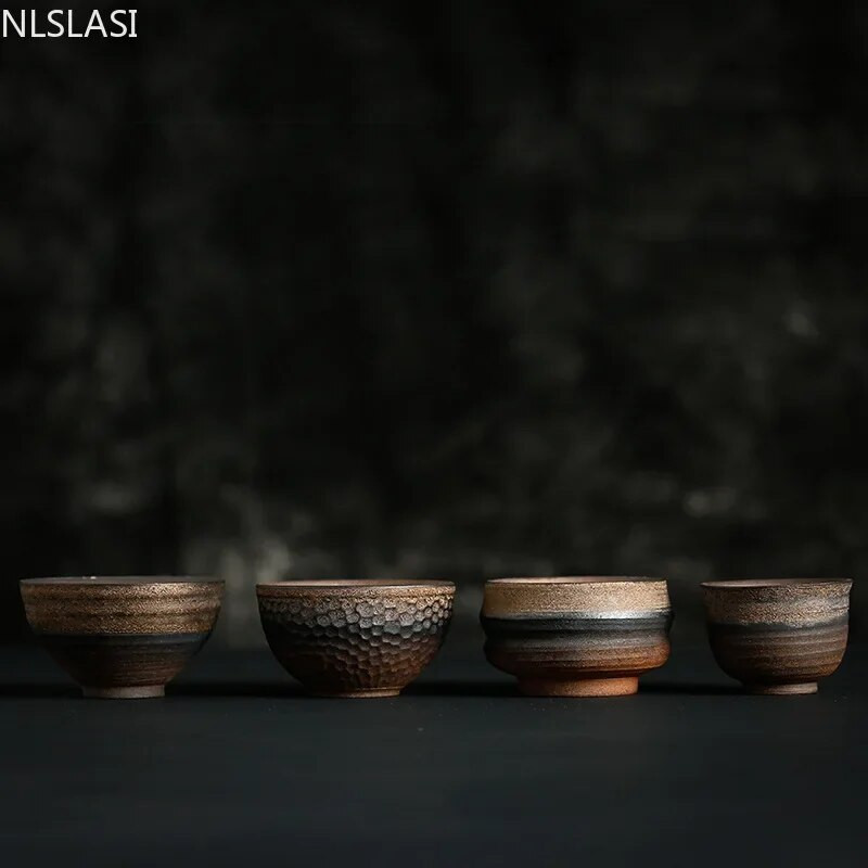 Vintage kézzel készített kerámia teáscsésze japán stílusú retro teáscsésze kőedény teáskészlet Otthoni teástál mesterpohár