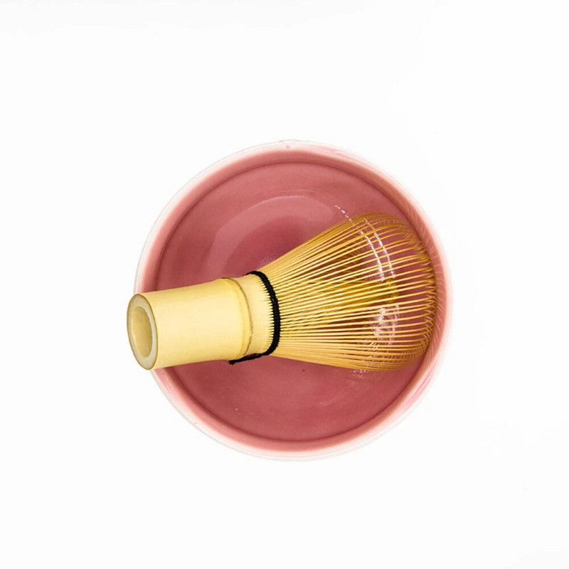 Japoniškas keraminis blizgus rožinis Matcha dubuo Macha arbatos šluotelė Chawan Chasen laikiklis samtelis Sifter taurės ceremonijos dovanų rinkinys