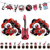 Rock and Roll léggömbök Videó Jegyzet Gitár Zenekar Mikrofon Boldog születésnapot Banner Party Dekorációk Zene Rádió Torta Topper Ballon