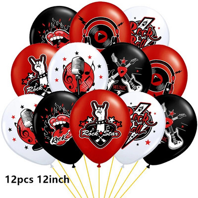 Rock and Roll léggömbök Videó Jegyzet Gitár Zenekar Mikrofon Boldog születésnapot Banner Party Dekorációk Zene Rádió Torta Topper Ballon