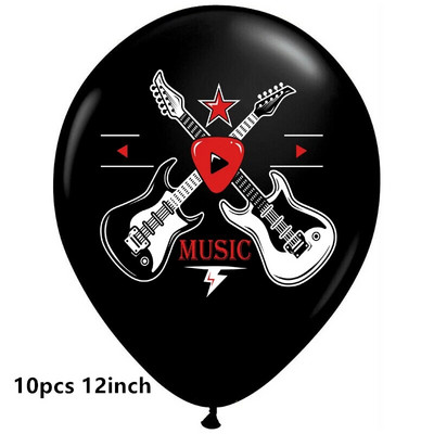 Rock and Roll léggömbök Videó Jegyzet Gitár Zenekar Mikrofon Boldog születésnapot Banner Party Dekorációk Zene Rádió Torta Topper Ballon
