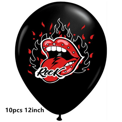 Rock and Roll léggömbök Videó Jegyzet Gitár Zenekar Mikrofon Boldog születésnapot Banner Party Dekorációk Zene Rádió Torta Topper Ballon