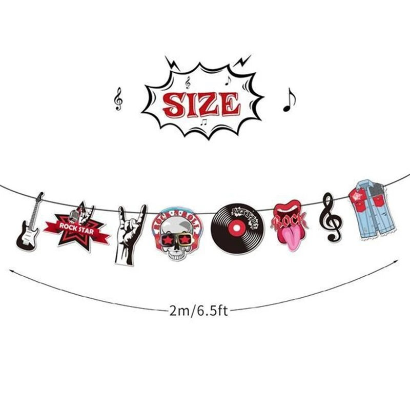 Rock and Roll léggömbök Videó Jegyzet Gitár Zenekar Mikrofon Boldog születésnapot Banner Party Dekorációk Zene Rádió Torta Topper Ballon