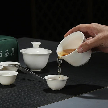 Σετ Κινέζικο Travel Kung Fu Tea Σετ Κεραμικό φορητό φλιτζάνι τσαγιού Υπηρεσία πορσελάνης Gaiwan Φλιτζάνια τσαγιού Τσαγιέρα τελετής τσαγιού