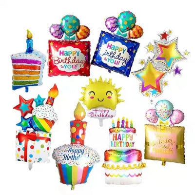 1 бр. Голям подарък за рожден ден, свещ, райета на точки, трислойна торта, аранжировка за украса за рожден ден, балон от алуминиево фолио