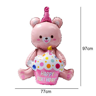 Baloane mari pentru tort de zi de naștere, cu urs de desene animate, număr de tort, balon din folie pentru baby shower, decorare pentru petrecerea de la mulți ani, accesoriu jucărie pentru copii