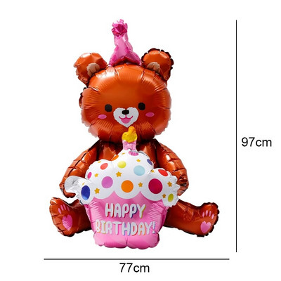 Baloane mari pentru tort de zi de naștere, cu urs de desene animate, număr de tort, balon din folie pentru baby shower, decorare pentru petrecerea de la mulți ani, accesoriu jucărie pentru copii