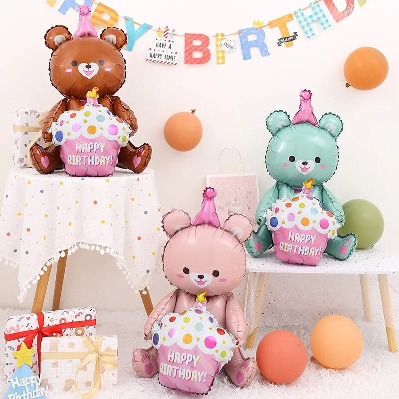 Baloane mari pentru tort de zi de naștere, cu urs de desene animate, număr de tort, balon din folie pentru baby shower, decorare pentru petrecerea de la mulți ani, accesoriu jucărie pentru copii
