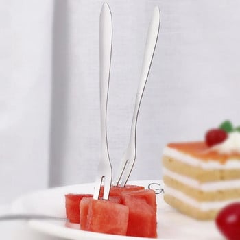5 τμχ/Σετ Πιρούνι φρούτων με δύο δόντια από ανοξείδωτο ατσάλι Ασημένιο κέικ Σνακ Western Επιτραπέζιο σκεύος Lovely Mini Dessert Forks Suit Σπιτικά μαχαιροπίρουνα