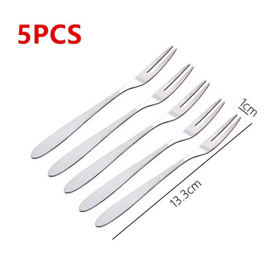 5kom/komplet Voćna vilica s dva zuba Srebrni kolač od nehrđajućeg čelika Grickalice Western posuđe Lijepe mini vilice za desert Odijelo Kućni pribor za jelo