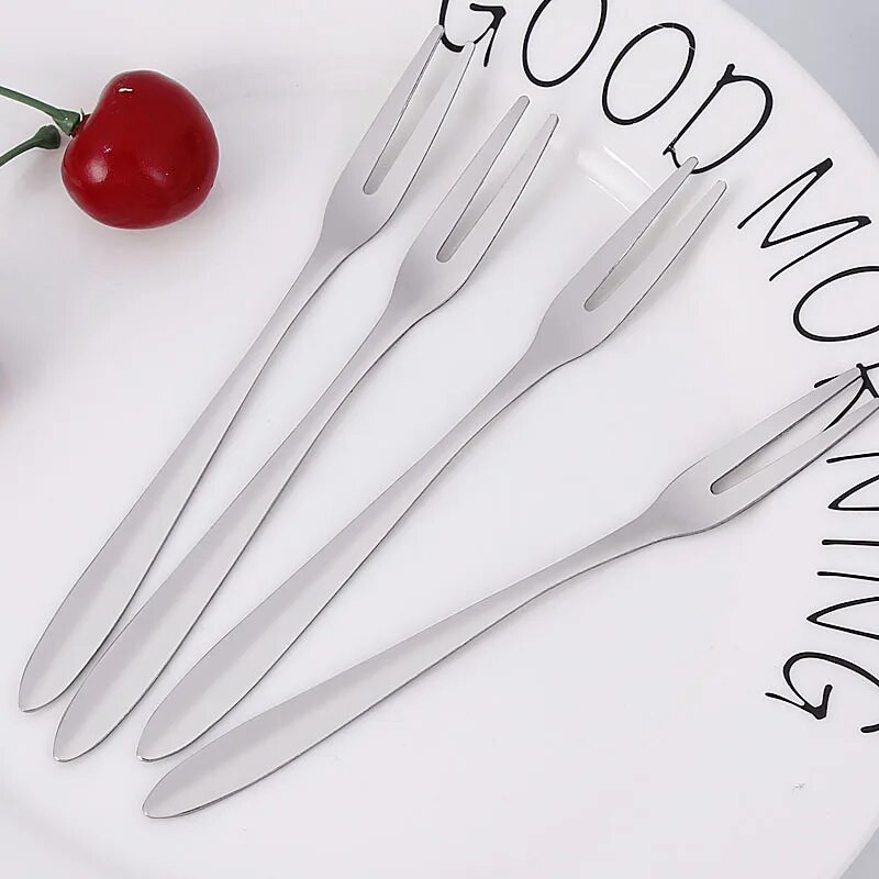 5kom/komplet Voćna vilica s dva zuba Srebrni kolač od nehrđajućeg čelika Grickalice Western posuđe Lijepe mini vilice za desert Odijelo Kućni pribor za jelo