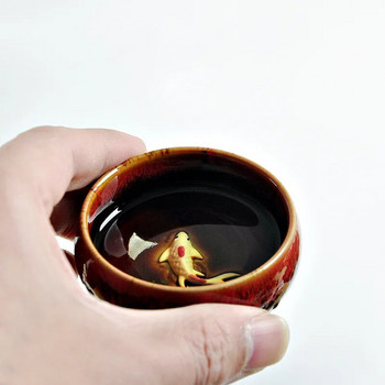 6 бр. Комплект чаши за чай Kung Fu, комплекти чаши за чай от китайски порцелан, керамичен сервиз за чай yaobian, смяна на златни рибки, глазура, купа за чай за пътуване