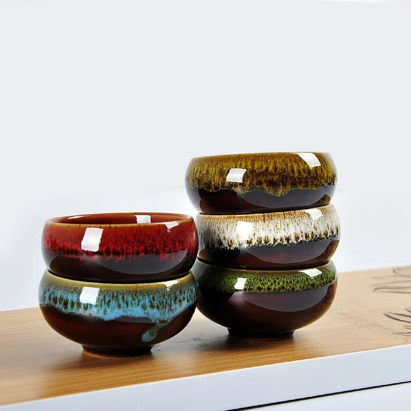 6 бр. Комплект чаши за чай Kung Fu, комплекти чаши за чай от китайски порцелан, керамичен сервиз за чай yaobian, смяна на златни рибки, глазура, купа за чай за пътуване