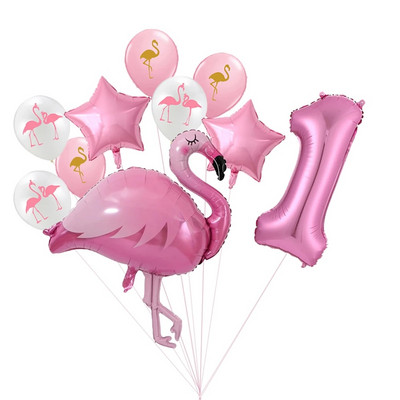 Milžiniškas flamingo folijos balionų rinkinys 30 colių rožinės spalvos balionai 1 2 3 4 5 6 7 8 9 metų mergaitės gimtadienio vakarėlis Baby Shower Decor Ki