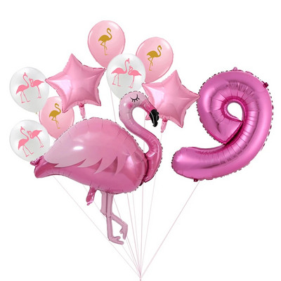Milžiniškas flamingo folijos balionų rinkinys 30 colių rožinės spalvos balionai 1 2 3 4 5 6 7 8 9 metų mergaitės gimtadienio vakarėlis Baby Shower Decor Ki