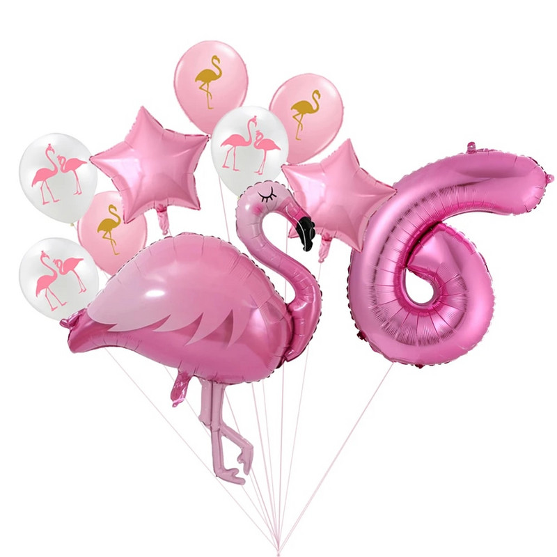 Milžiniškas flamingo folijos balionų rinkinys 30 colių rožinės spalvos balionai 1 2 3 4 5 6 7 8 9 metų mergaitės gimtadienio vakarėlis Baby Shower Decor Ki
