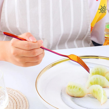 1 PCS от неръждаема стомана Корейска Rainbow Cake Плодова вилица Вилица за вечеря Салата Вилица Сервиз Златна десертна вилица за хотелско парти Кухненски инструмент