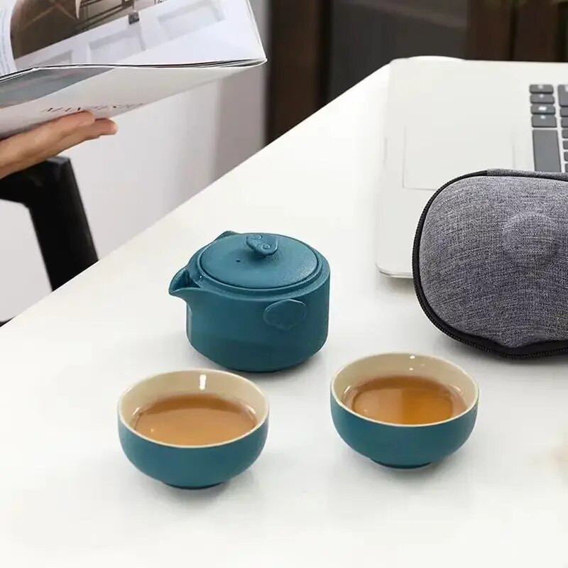 Creative Color Glaze Travel Tea Set 1 чайник 1 чаена чаша Teeware Teware Китайски сервизи за чай Чаши и чаши Gaiwan Керамика и керамика