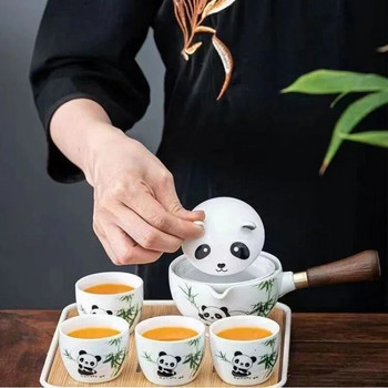 Δημιουργικό ημιαυτόματο σετ τσαγιού Περιστροφικό κεραμικό κινέζικο Panda Tea-maker and Infuser Portable All in One Travel Home Office