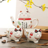 Slatki japanski Lucky Cat porculanski set za čaj Kreativni Maneki Neko keramički lonac za šalicu s cjedilom Prekrasna šalica za čajnik Plutus Cat