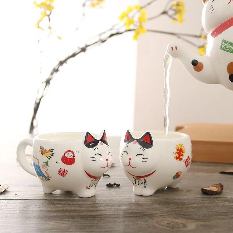 Slatki japanski Lucky Cat porculanski set za čaj Kreativni Maneki Neko keramički lonac za šalicu s cjedilom Prekrasna šalica za čajnik Plutus Cat