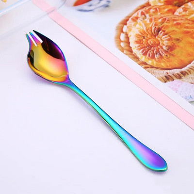 Kreatív rozsdamentes acél gyümölcssaláta villa kanál színes fagylaltos desszert kanál Többfunkciós étkészlet konyhai kiegészítők