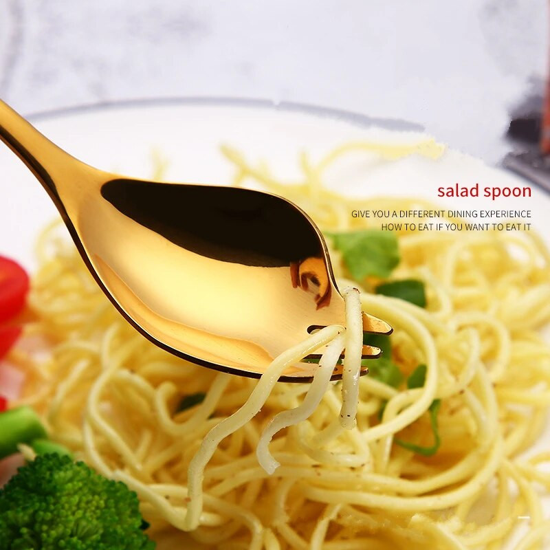 Kreatív rozsdamentes acél gyümölcssaláta villa kanál színes fagylaltos desszert kanál Többfunkciós étkészlet konyhai kiegészítők