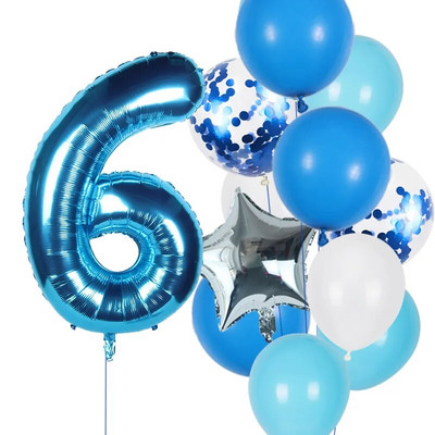 12db Fiú születésnapi lufi kék latex konfetti szám lufi születésnapi buli dekoráció gyerekeknek 1 2 3 4 5 6 7 8 9 10 évesek