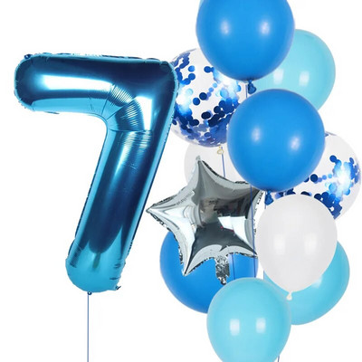 12db Fiú születésnapi lufi kék latex konfetti szám lufi születésnapi buli dekoráció gyerekeknek 1 2 3 4 5 6 7 8 9 10 évesek