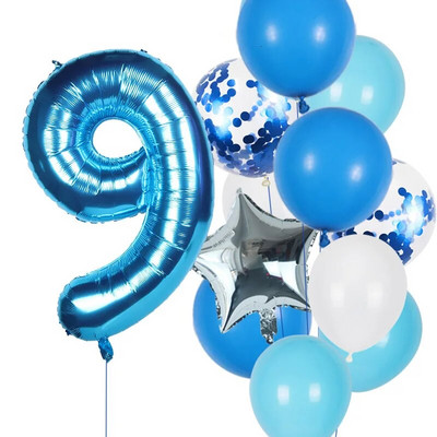 12db Fiú születésnapi lufi kék latex konfetti szám lufi születésnapi buli dekoráció gyerekeknek 1 2 3 4 5 6 7 8 9 10 évesek